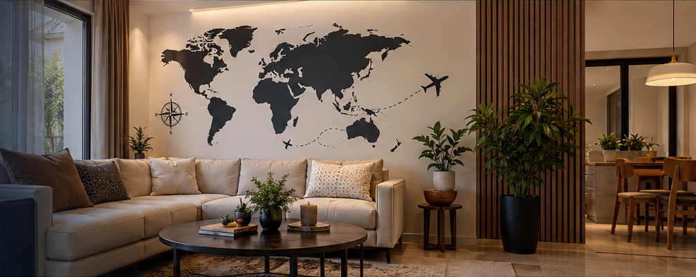 Exemple d'impression murale décorative dans un salon contemporain